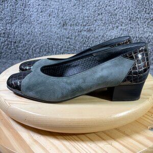 Jenny Pumps Womens 8 Gray Suede Brown Croc Print Low Heel Shoe Made in Germany